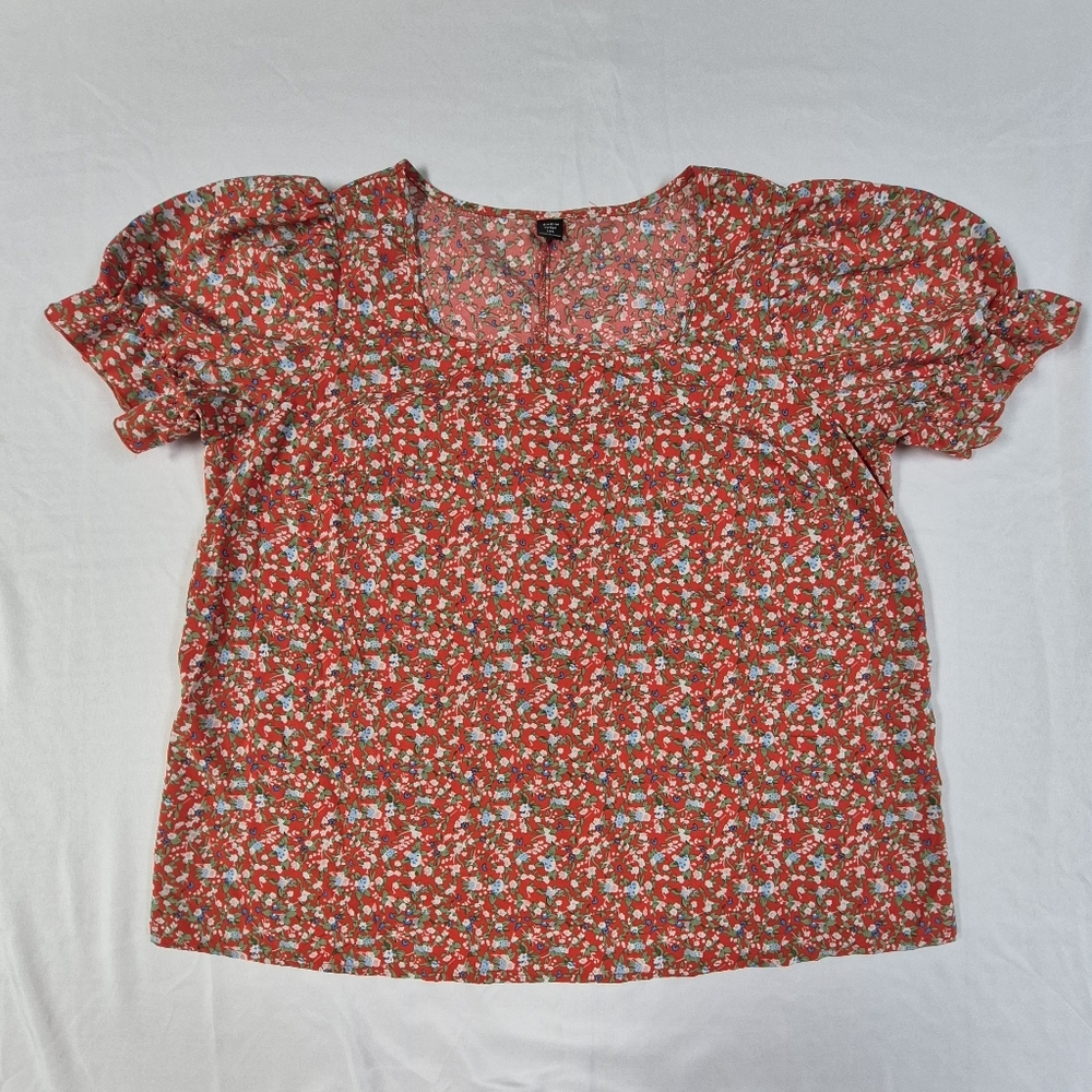 Shein Curve Blouse Short Sleeve Square Neck Multicolor Pullover Floral Top 1XL